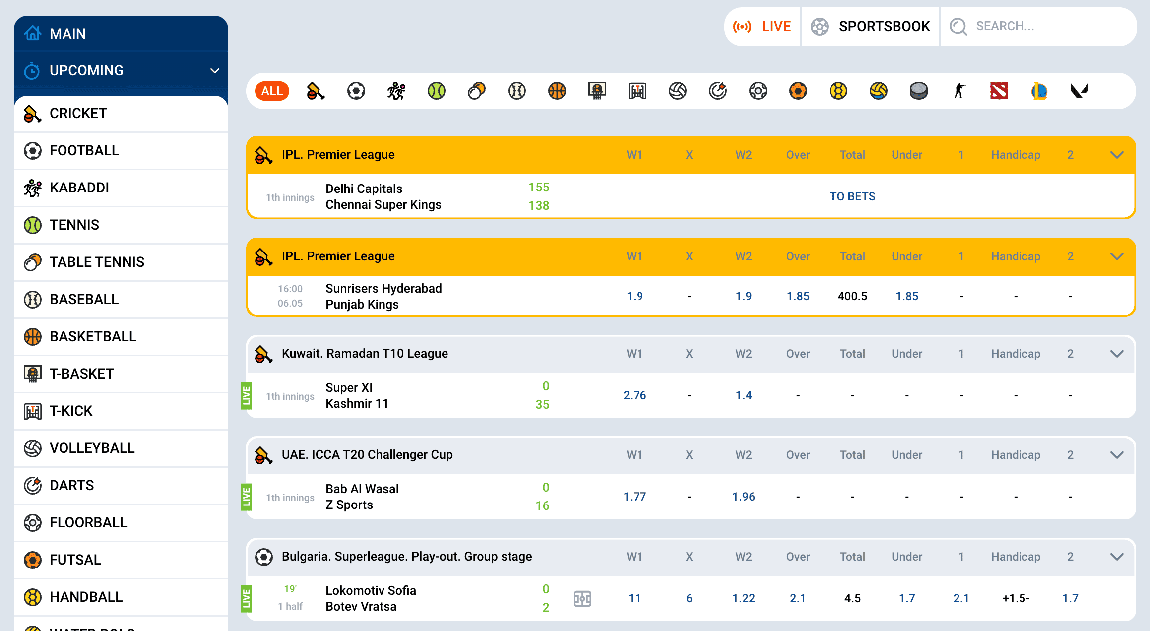 Mostbet sports betting section